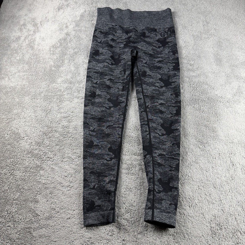Gymshark Camo Seamless Leggings Women Medium Black Gray Crop Activewear Yoga